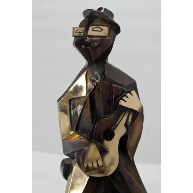 Gold Mid-Century Modern Picasso Bronze Guitarist Sculpture For Sale - Image 8 of 10