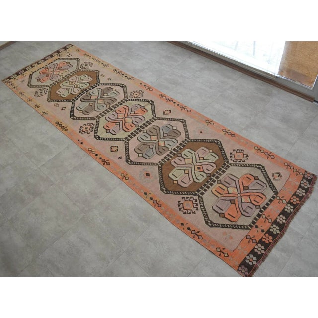 Vintage Turkish Handmade Kilim Runner Rug Full Tribal Design Primitive - 3′5″ × 12′8″ For Sale - Image 10 of 10