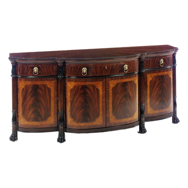 Ej Victor Luxurious Regency Style Mahogany Sideboard With Lion Paw Feet and Bow Front. Pre Owned Mint For Sale