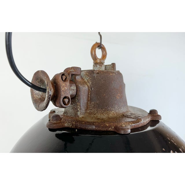 Black Industrial Black Enamel and Cast Iron Cage Pendant Light from Elektrosvit, 1960s For Sale - Image 8 of 18
