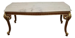 Late 20th Century Meroni Francesco Louis XV Style Partial Gilt Mahogany and Marble Top Cocktail Table