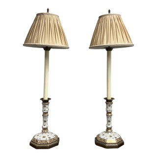 Vintage Middlebury Concord Simone Porcelain Candlestick Table Lamps, Pair For Sale