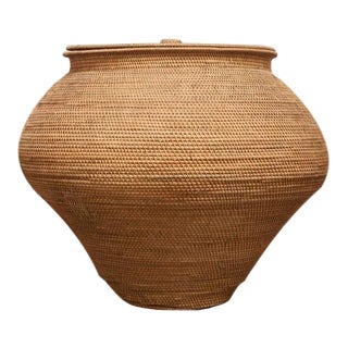 Woven Rattan Lidded Basket For Sale