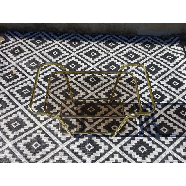 Rolling Serving Cart in Gilded Metal and Glass, 1980s For Sale - Image 9 of 18