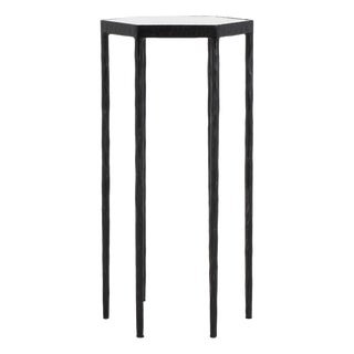 Galvin Marble Top Drink Table in Black with White Marble Top For Sale