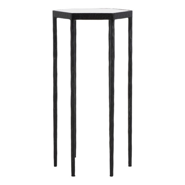 Galvin Marble Top Drink Table in Black with White Marble Top For Sale