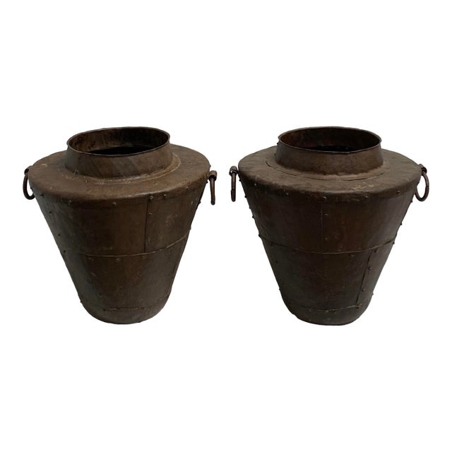 Tapered Storage Vessel Pair C Hint of Red For Sale