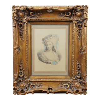 Antique Italian Baroque Madame La Princesse De Lamballe Lithograph Print Framed For Sale