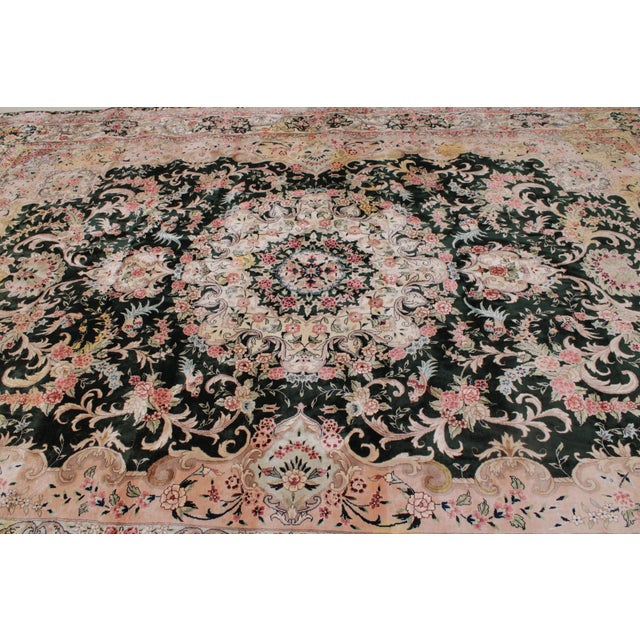 Traditional Fine Quality Silk Green & Multicolor Approx. 14 X 10 Rug For Sale - Image 3 of 16