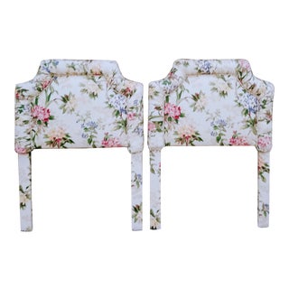 Custom Floral Upholstered Cushioned Twin Size Pagoda Headboards- a Pair For Sale