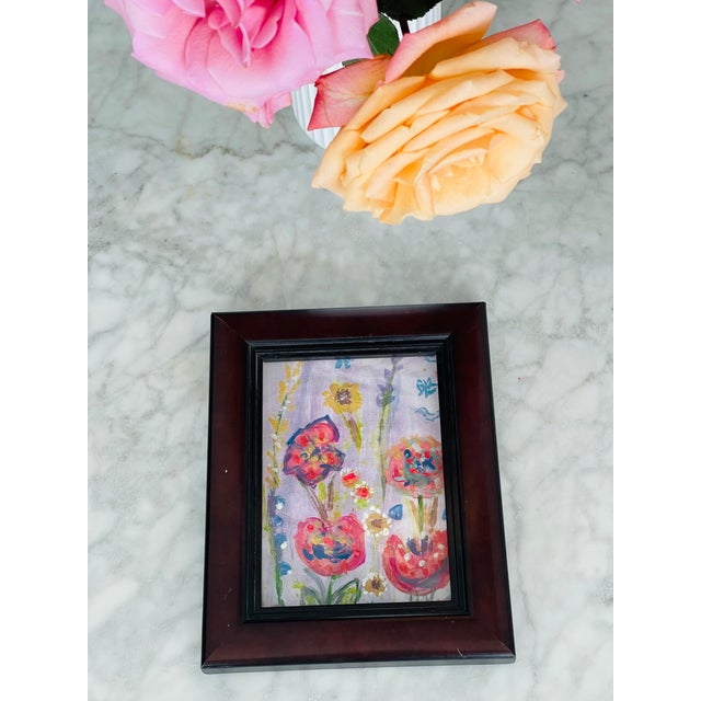 1970s Small Floral Abstract Hedgehog Garden by Elia Framed For Sale - Image 4 of 4
