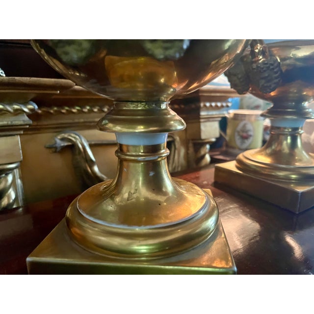 Monumental Antique French Empire 19th Century Paris Porcelain Urns or Vases in White & Gold - A Pair For Sale - Image 11 of 11
