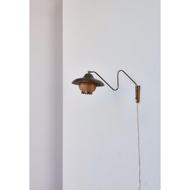 1940s Adjustable Brass Swing Lamp attributed to Bent Karlby for Lyfa, Denmark, 1940s For Sale - Image 5 of 16