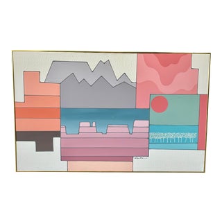 1980s Mid Century Modern Oversized Abstract Painting by Selen Hu For Sale