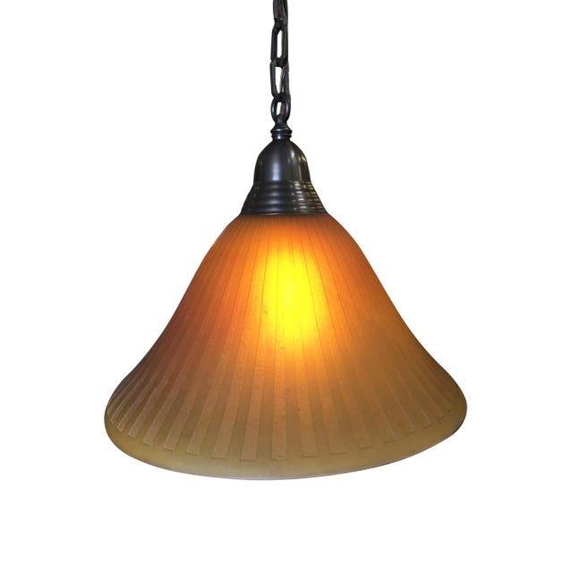 Bronze Hanging Lamp With Amber Glass Shade For Sale - Image 10 of 10
