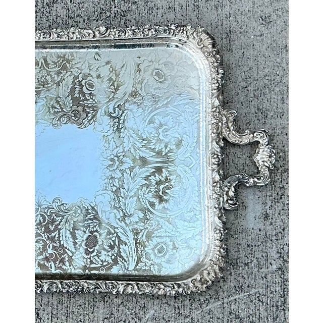 Metal Vintage Silver Plate Tray For Sale - Image 7 of 12