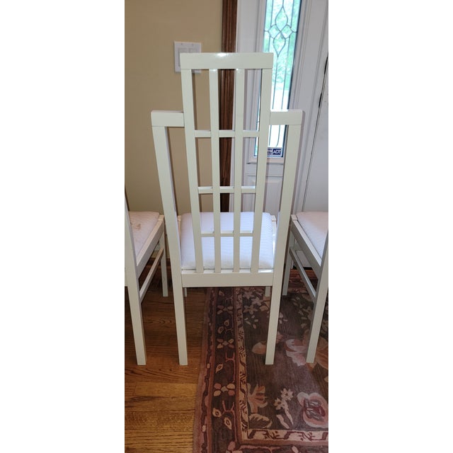 1970s Abel Gonzalez White Lacquer Modern Tall Back Dining Room Chairs For Sale - Image 18 of 18