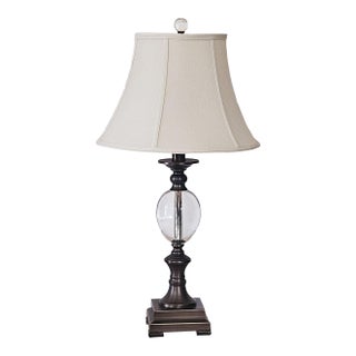 Crystal Ball Urn Lamp With Copper Finish & White Bell Shade – 30” Transitional Accent Lamp For Sale