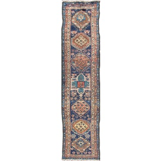 Colorful Persian Antique Karajeh Runner in Blue and Brown For Sale