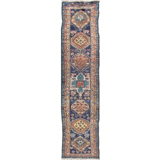 Colorful Persian Antique Karajeh Runner in Blue and Brown For Sale