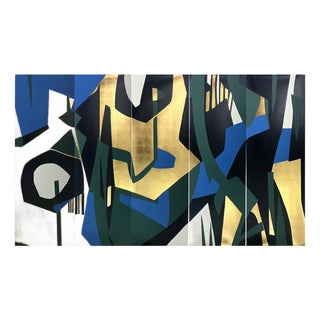 Gold Leaf Hand‑Painted Abstract Geometric Wall Panels, Set of 5 For Sale