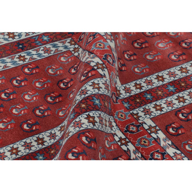 Textile Rug & Kilim’s Yomut Ensi Style Rug in Red and White With Geometric Patterns For Sale - Image 7 of 8