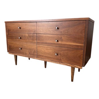 Vintage Mid Century MCM Walnut 6-Drawer Dresser With White Laminate Top For Sale