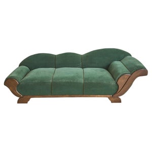 French Art Deco Méredieme Chaise Lounge in Original Green Upholstery, 1930s