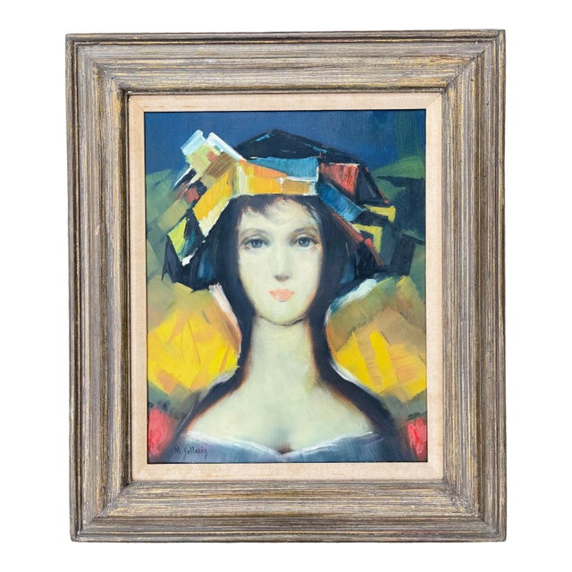 Vintage Oil Portrait of a Woman, Framed and Signed For Sale