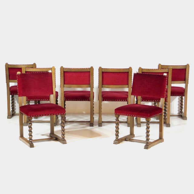 Antique Dining Chairs in Red Velvet, 1890s, Set of 8 For Sale - Image 4 of 9