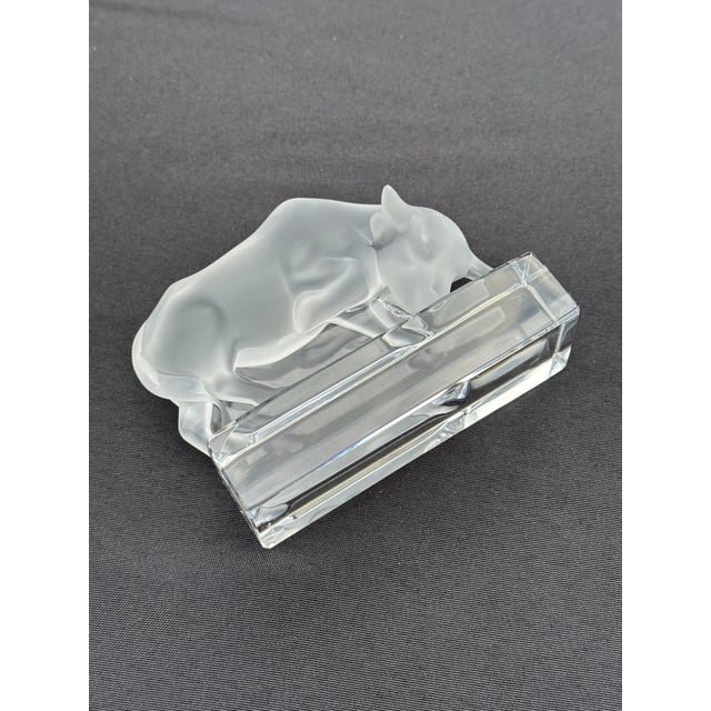 Transparent Lalique Crystal Charging Bull Paperweight – French Crystal Frosted Glass Figurine, Signed, Mid 20th Century For Sale - Image 8 of 9