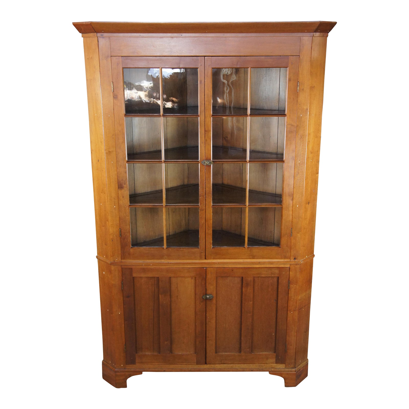 Antique 19th Century American Cherry Colonial Corner Cupboard China