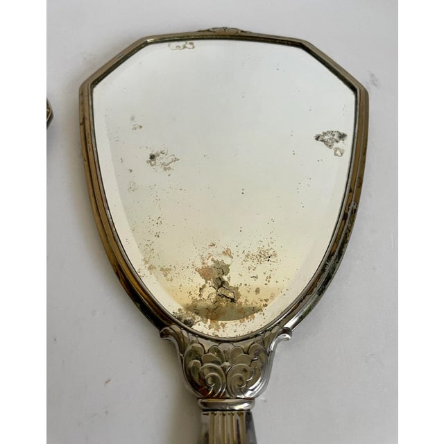 Art Deco Art Deco Silver Vanity Hand Mirror and Brush Set For Sale - Image 3 of 11
