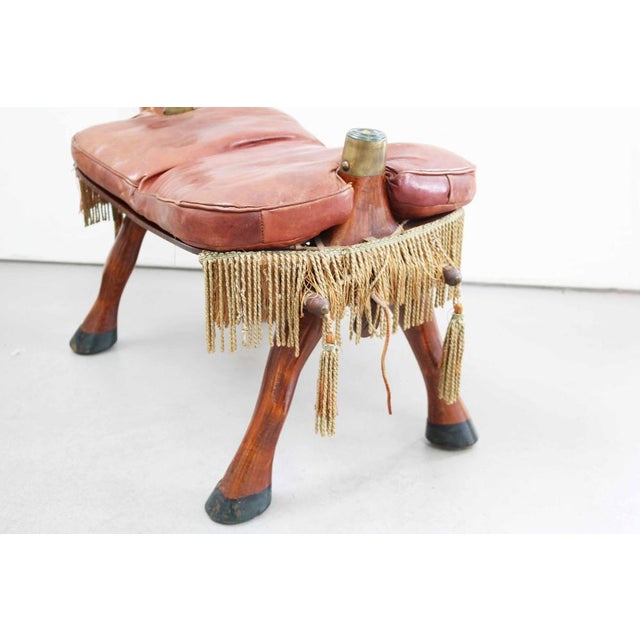 1950s Vintage Egyptian Camel Saddle Stool in Leather and Wood, 1950s For Sale - Image 5 of 11
