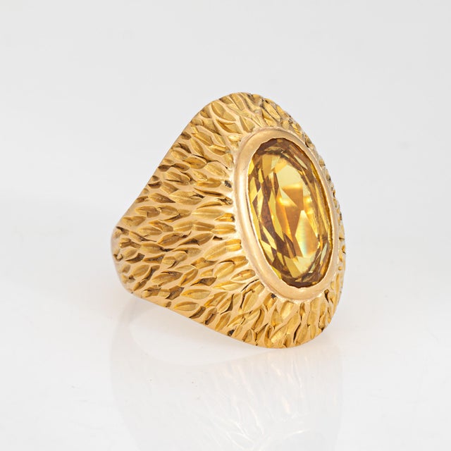 Mid-Century Modern 60s Portuguese Citrine Ring 19k Yellow Gold Cocktail Dome Fine Jewelry 7.5 For Sale - Image 3 of 7