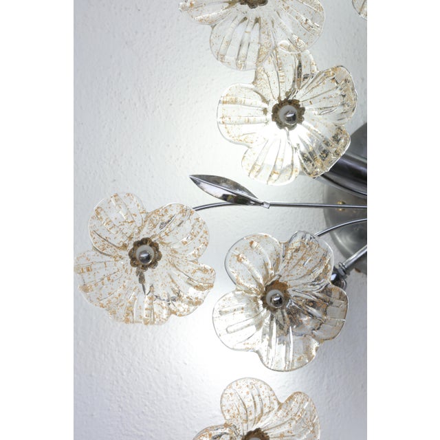 1970s Italian Large Size Gold and Transparent Murano Glass Wall Light or Ceiling Light Flower For Sale - Image 11 of 17