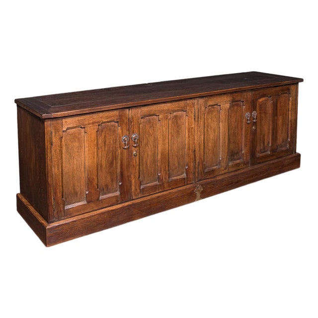 Large Antique Dresser Base, English, Oak, Gothic Revival, Window Seat, Victorian For Sale