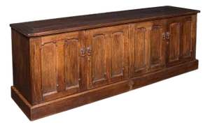 Large Antique Dresser Base, English, Oak, Gothic Revival, Window Seat, Victorian