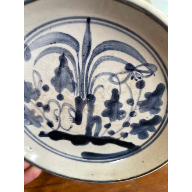 Chinese Likely Antique Vietnamese Blue and White Hand-Painted Ceramic Dish, 19th Century Tonal Style.. For Sale - Image 3 of 9