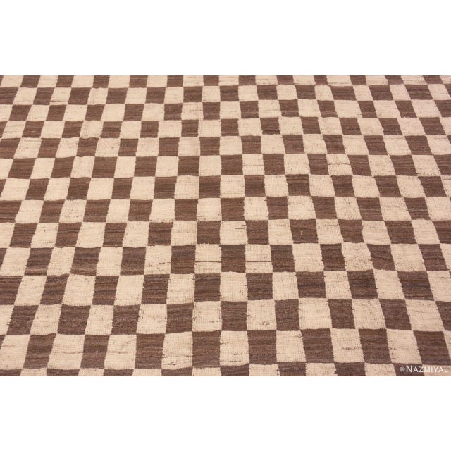 Modern Moroccan Inspired Brown Cream Checkerboard Design Area Rug For Sale - Image 4 of 7