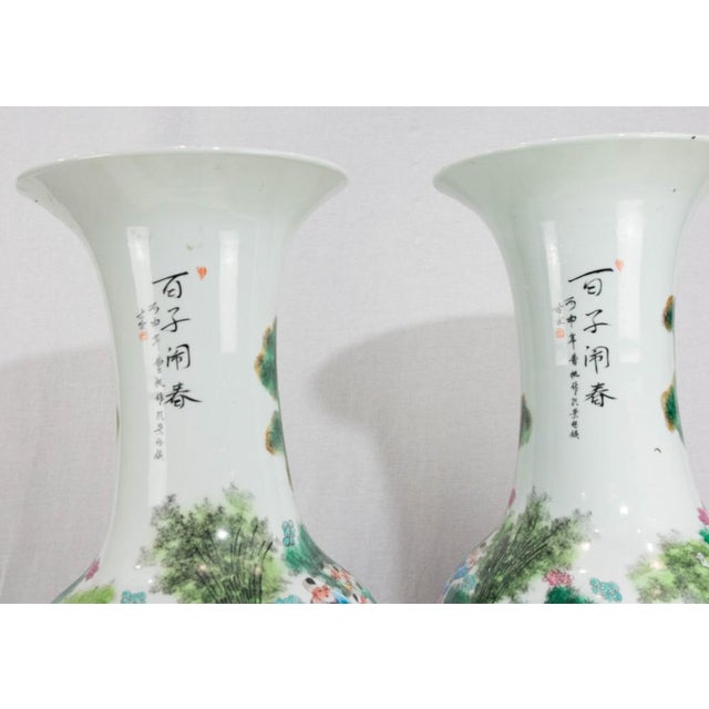 Green Vintage Chinese Cantonese Canton Porcelain Vases Urns, Set of 2 For Sale - Image 8 of 10
