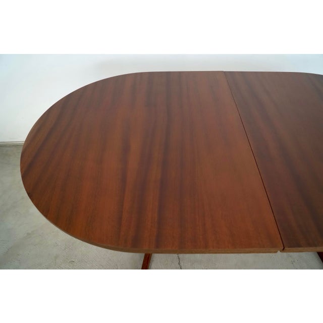 1960’s Mid-Century Danish Modern Trestle Leg Extendable Oval Dining Table With Leaf For Sale - Image 9 of 12