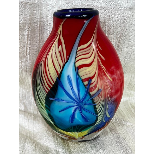 Red Monumental Murano Style Sommerso Art Glass Vase W/ Floral Core For Sale - Image 8 of 12