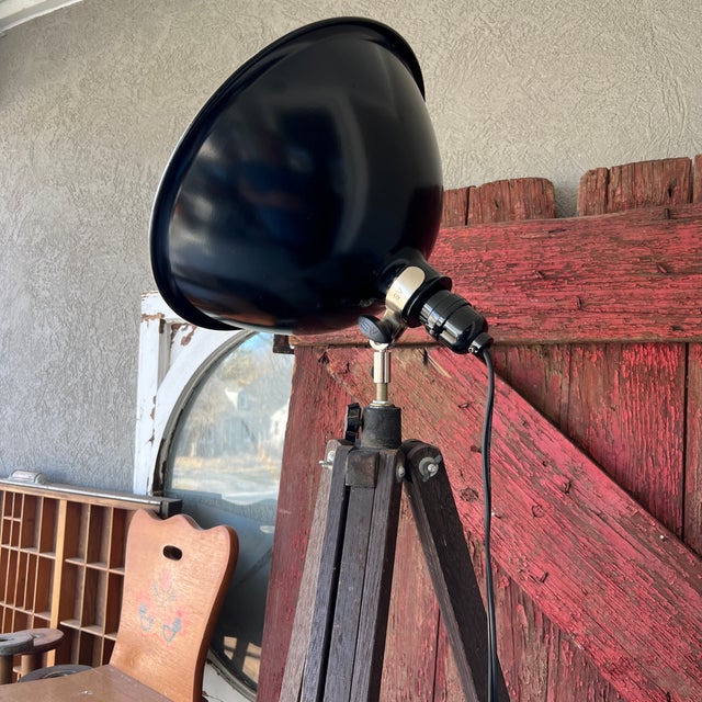 Vintage Industrial Photography Tripod Lamp With Adjustable Height For Sale - Image 9 of 13