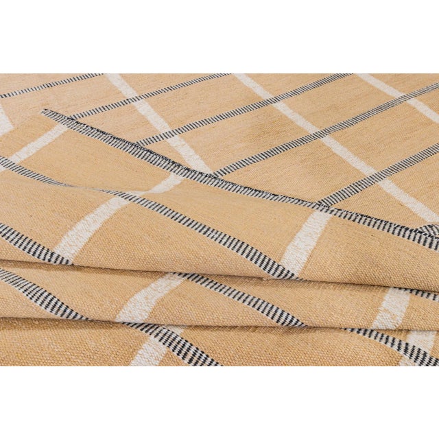 Beige Plaid Indoor Outdoor Polyester Rug, 9' X 12' For Sale In New York - Image 6 of 11