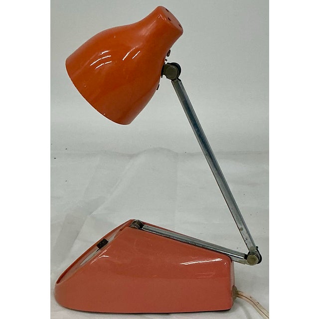 Midcentury Hamilton Industries Orange Articulated Small Desk Lamp For Sale - Image 4 of 12