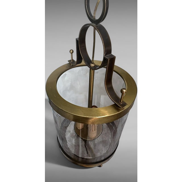 Brass Mid 20th Century Neoclassical French Brass and Blown Glass Lantern For Sale - Image 8 of 18
