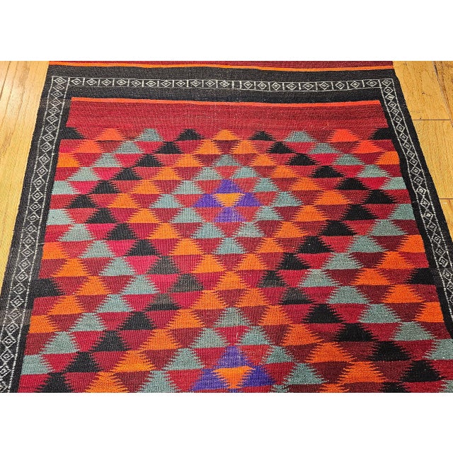 Vintage Moroccan Kilim Rug, Hand-Woven Wool, Geometric Pattern, 5' X 13' For Sale - Image 12 of 18
