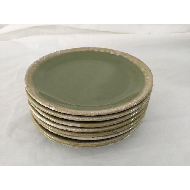 MidCentury Hull Pottery Green Drip Glaze Dinner Plates Set of 8