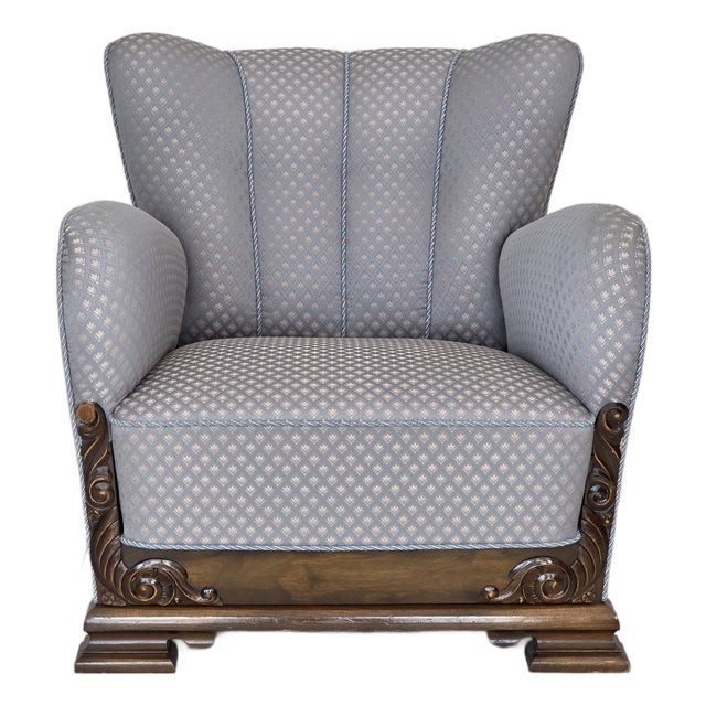 Danish Armchair in Fabric and Oak, 1950s For Sale